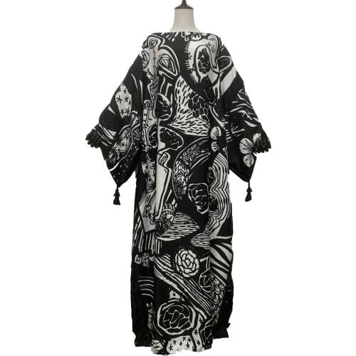 Causal Bohemian Autumn Winter Long Sleeve Muslim Women Caftan Dress Dashiki Cotton Femme Robe Dress For Party