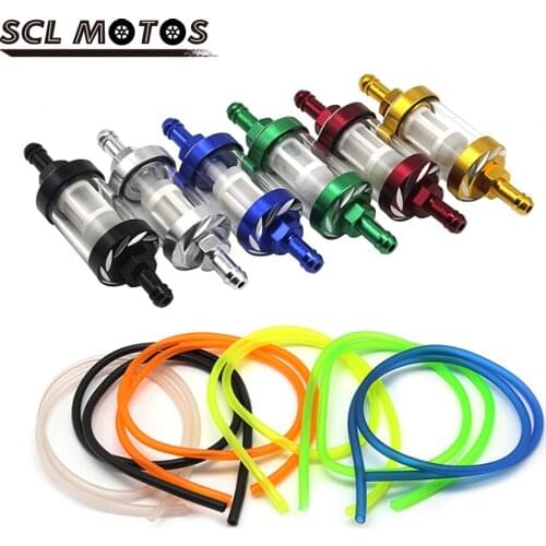 SCL MOTOS Motorcycle 8mm Gasoline Fuel Oil Filter Petrol Inline Filter Fuel Hose Pipe Tube With Clips For Moto Scooter Dirt Bike