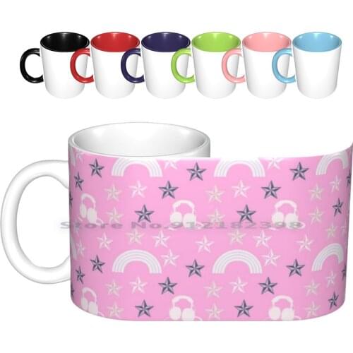 Music Star Pink Ceramic Mugs Coffee Cups Milk Tea Mug Music Star Pink Headphones Creative Trending Vintage Gift Bottle Cup
