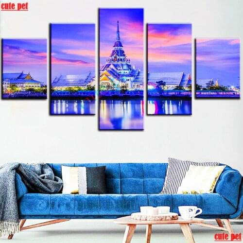 DIY Diamond Painting City Buildings Night Scene 5D Embroidery Cross Stitch Mosaic rhinestone Diamond Art puzzle Decor 5PCS