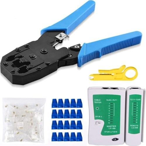 RJ45 Crimp Tool Kit, Cat5 Cat5E Crimping Tool with 100PCS RJ45 Cat5 Connectors, 20PCS RJ45 Cat5 Cat6 Connector Covers