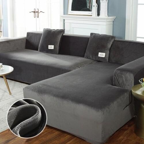 Solid Color Thick Slipcover Velvet Fabric Plush Sofa Cover Stretch Sofa Covers for Living Room Pets Chair Cover Cushion Cover