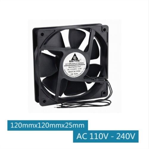 Gdstime 10 Pcs 120x120x25mm Two Ball 2-Wire Motor Cooler 12cm AC 110V - 240V 120mm x 25mm Brushless Cooling EC Fan 12025B