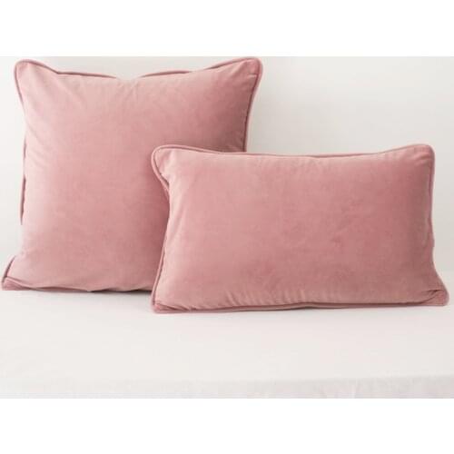 Piping Design Flesh Pink Velvet Cushion Cover Pillow Case Soft Throw Pillow Cover No Balling-up Without Stuffing