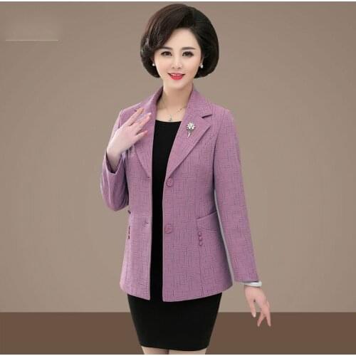 Middle-aged Women Spring Autumn Short Single Breasted Suit Coat Female Plaid V-neck Blazers Ladies Casual Fashion Blazer Z39