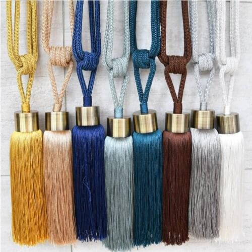 QGVLish 2Pcs/Pair Curtain Brush Tiebacks Hanging Belt Balls Tassel Fringe Curtain Accessories Holderback Tie Backs Lashing Bind