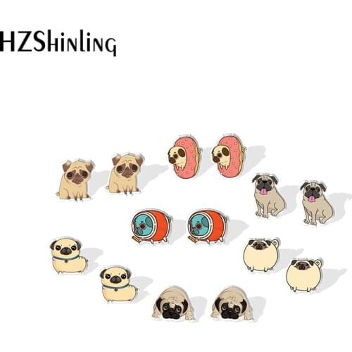 Pug Dogs Pet Animal Cartoon Acrylic Stud Earrings Resin Epoxy Fashion Jewelry