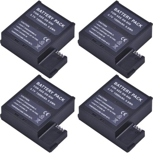 Tectra 4 Pcs 1500mAh DS-S50 s50 S50 DSS50 Rechargable Battery for AEE DS-S50 S50 Battery AEE D33 S50 S51 S60 S71 S70 MUVI K1