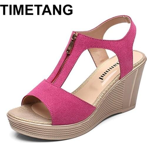 TIMETANG women sandals wedge sandals platform Zip summer women shoes black Peep Toe ladies sandals 2020women shoes big size 43