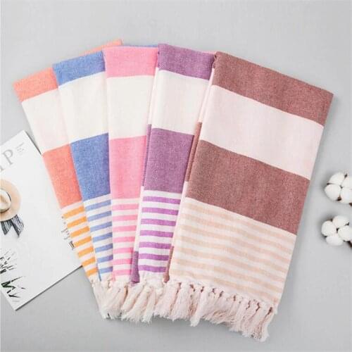Turkish Towel 100x180cm Cotton Sport Beach Towel Stripes Adult Cotton Turkish Towel With Tassels 5 Colors