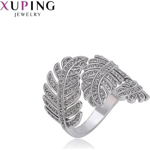 Xuping Double Leaf Surround Design Rhodium Color Plated Rings Fashion Jewelry for Women Gifts 15940