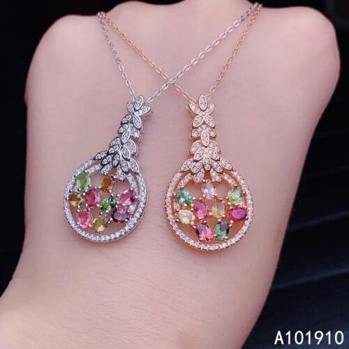 KJJEAXCMY boutique jewelry 925 sterling silver inlaid Natural Tourmaline necklace Womens pendant Support detection trendy