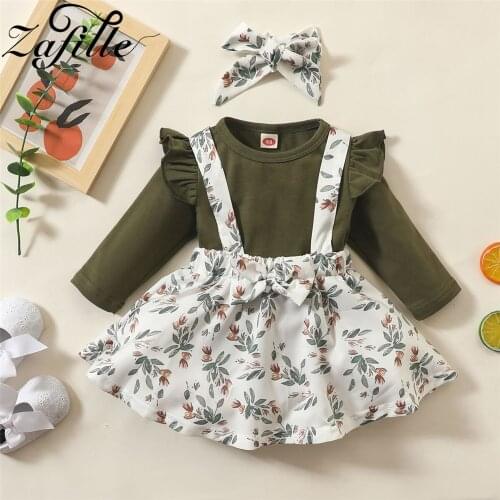 ZAFILLE Baby Dress Winter Baby Girl Clothes Set Romper Bodysuit +Floral Suspender Skirt+Headband 3pcs Kids Toddler Clothes Girls