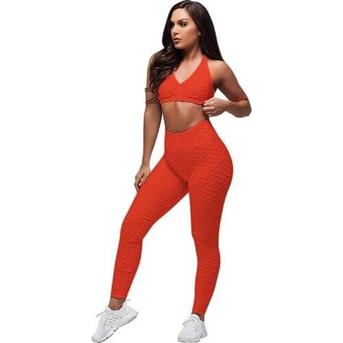 Highwaisted Leggings Cross-Border Hot Sale Jacquard Yoga Fitness Pants Suit Sports Running Work Out Clothing Set For Women
