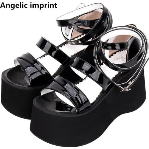Angelic imprint woman mori girl lolita cosplay punk shoes lady high heels pumps women princess summer dress sandals 33-47 10cm