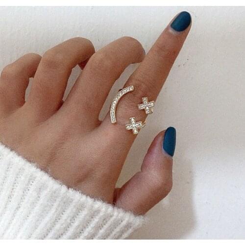 2021 Trend Lucky Smile Face Womens Ring High Quality Elegant Crystals Beads Gold Finger Rings Woman Fashion Jewelry Gift