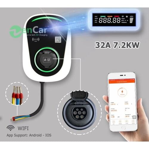 32A 1 Phase Wall Mount Electric Vehicle Charger with Type 2 socket EV Charging Station IEC 62196 with WIFI function
