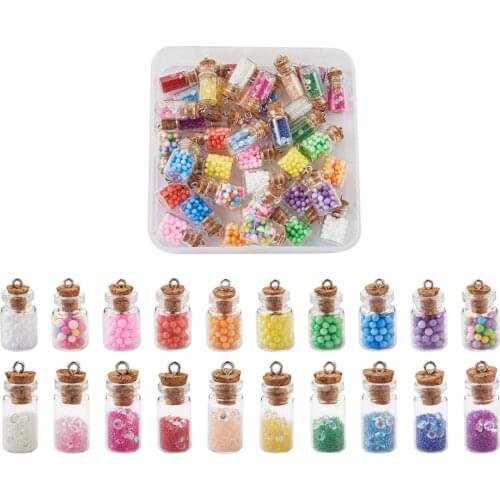 40Pcs Glass Drifting Bottle Charm With Resin Rhinestone Beads Pendant Wishing Bottles Charms For Necklace Earring Jewelry Making