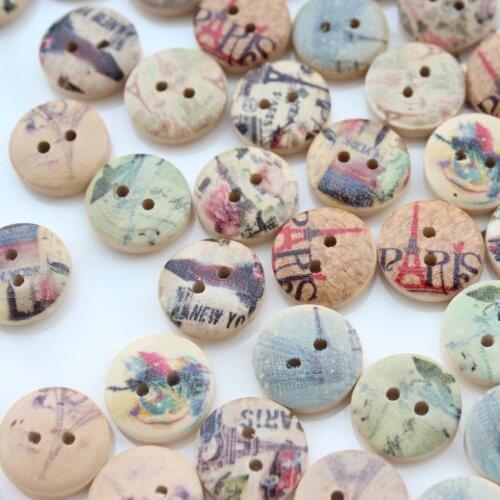 400pcs Wooden Buttons - Continental Pastoral Eiffel Tower paris painted wood Buttons 15mm 2 holes