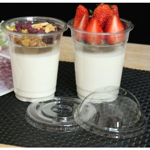 50pcs Disposable double layer yogurt cup with lid transparent PET plastic cup cold drink packaging cups fruit salad cups