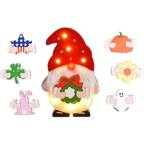 68UE Faceless Doll DIY Wooden Luminous Ornaments for Christmas Party Decoration