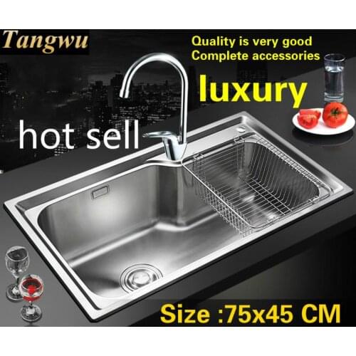 Free shipping Apartment luxury big standard kitchen single trough sink food-grade 304 stainless steel hot sell 750x450 MM