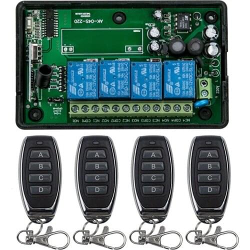 AC85V-250V 4CH 4 CH Wireless RF Remote Control Light Switch 10A Relay Output Radio Receiver Module+Transmitter Garage Doors/lamp