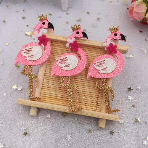 5pcs 32mm*70mm Glitter Felt Flamingo Patches Applique for Clothes Stickers DIY Hair Clips A131