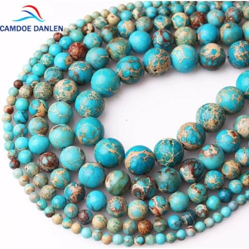 CAMDOE DANLEN Natural Stone Lake Blue Sea Sediment Turquoises Imperial Jaspers Beads 4/6/8/10/12MM Diy Beads For Jewelry Making