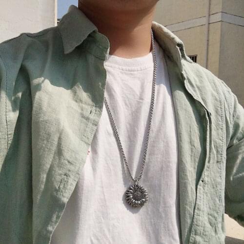 Personality Women Mens Long Chain Fashion Sunflower Necklace Stainless Steel Chain Unisex Hip Hop Chain Punk Mens Jewelry