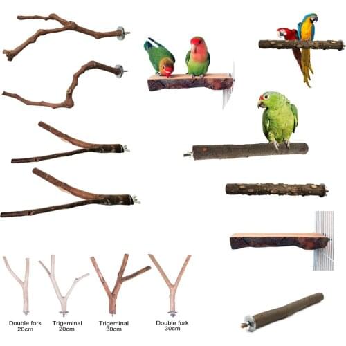 Pet Parrot Bird Standing Stick Wood Pole Bird Cockatiel Parakeet Perches Bite Claw Grinding Toy Bird Cage Accessories