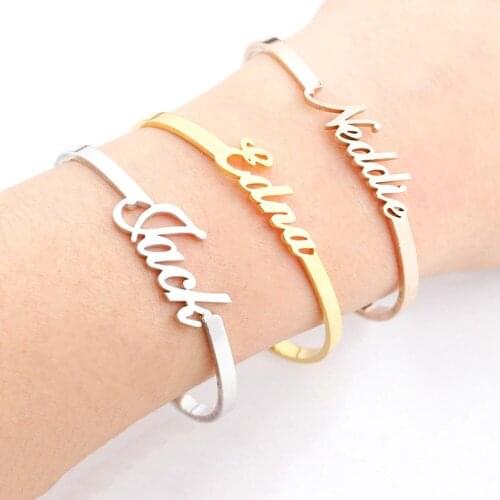 Dainty Custom Name Bangle Fashion Jewelry Customized Unique Heart Bracelet Adjustable Gold Color Personalized Bameplate pulseras