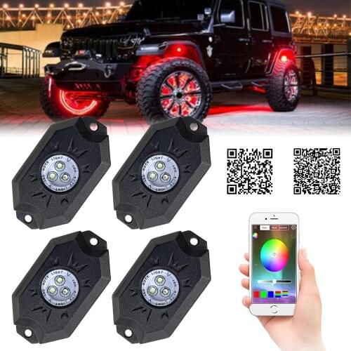 Neon LED Lamp Kit 4 Pods Multicolor For Jeep Atv Suv Offroad Truck Underbody Music Light Bluetooth APP RGB LED Rock Lights