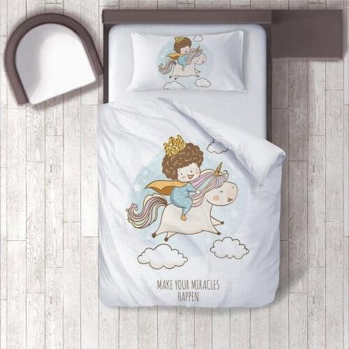 Duvet Cover Set Bedding Set Pillow Case for Baby and Kids Room 3D Printed White Princess Unicorn Model 1380