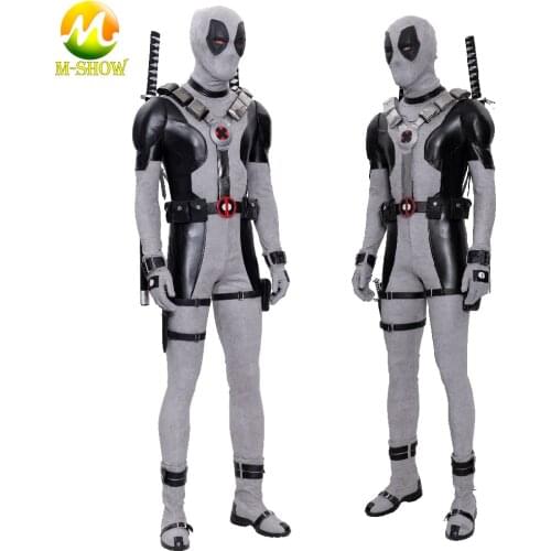 America Superhero Red Villain Cosplay Costume Wade Grey Suit Jumpsuit with Boots Headgear Halloween Outfit for Men Any Size