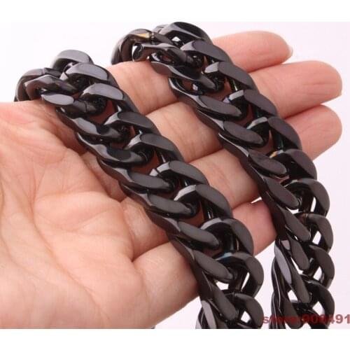17mm Heavy Wide Chain Mens Black Color Stainless Steel Double Link Curb Chain Necklace 18"-40"