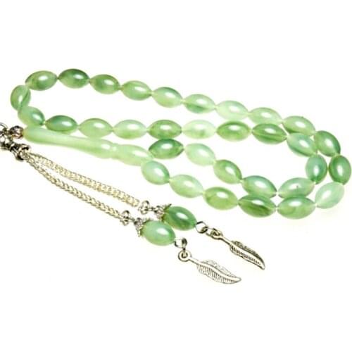 BEST ROSARY – Pearl Green Powder Amber Unisex 33pcs. Zikr Muslim Stress Made in Turkey