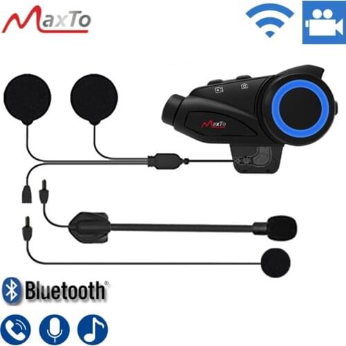 Maxto M3 Waterproof 6 Riders Motorcycle Bluetooth & WIFI Video Recorder Helmet Intercom Interphone with HD Sony 1080P Lens DVR
