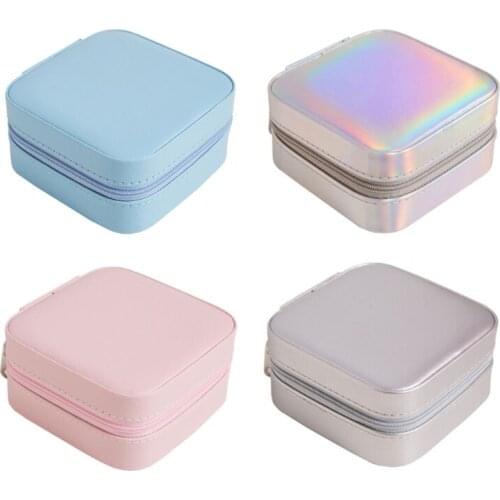 E56A Cute Jewelry Organizers Simplicity Light Luxury Double Layer Necklace Lipstick Rings Leather Storage Case with Mirror