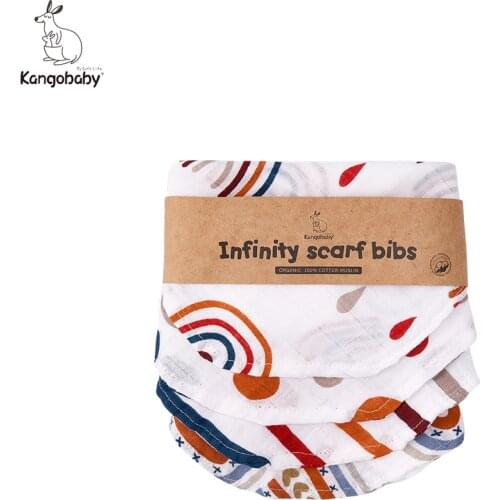 Kangobaby #Rainbow Paradise# Muslin Bib Scarf Baby Infinity Bibs Fashion Chic 100% Organic Cotton