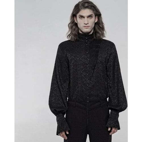 PUNKRAVE Mens Gothic Vintage Jacquard Long Sleeve Shirt Simple Style Stage Performance Puff Sleeve Gown Blouses