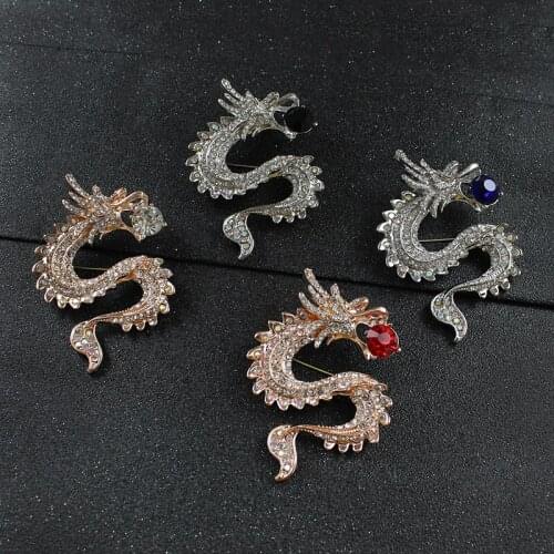 Classic Dragon Clear Rhinestone Brooches Animal Metal China Loog Multicolor zircon Crystal Brooch for Women Men Lapel pin badge