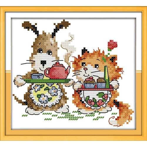 Little Chef cross stitch kit cartoon cute animal14ct 11ct printed count canvas fabric embroidery DIY handmade needlework plus