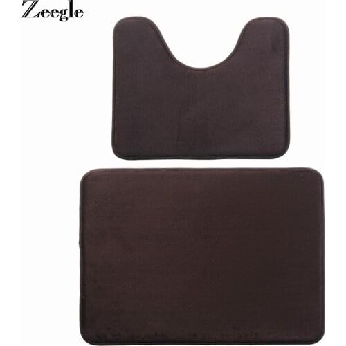 Zeegle 2pcs Anti Slip Bath Mat Set Toilet Pedestal Rug Flannel Soft Bathroom Doormat Absorbent Foot Mat Memory Foam Bath Rug Set