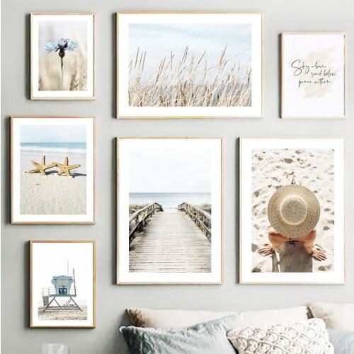 Beach Sand Reed Starfish Bridge Flower Wall Art Canvas Painting Nordic Posters And Prints Wall Pictures For Living Room Decor