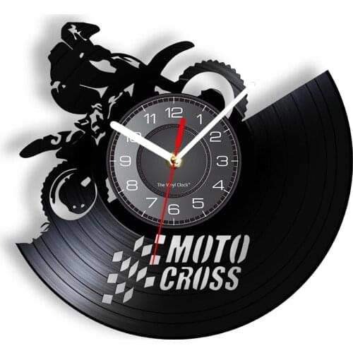 Moto Cross Racing Vinyl Record Wall Clock Off-road Motorcycle Extreme Sports Bikers Home Decor Watch Dirt Hanging Accessories