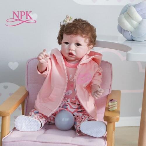 NPK 55CM soft silicone or soft cloth body full body saskia hand detailed paiting doll hand rooted hair doll