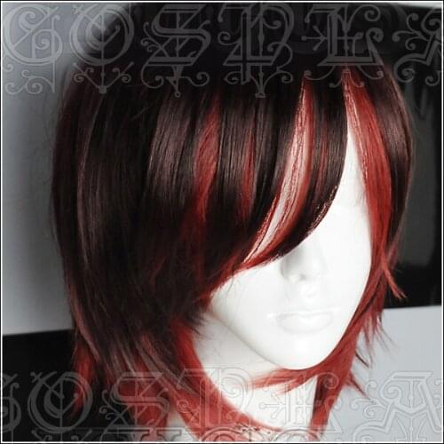 Anime RWBY Red Trailer Ruby Rose Cosplay Wigs Short Black Red Ombre Heat Resistant Synthetic Hair Wig + Wig Cap