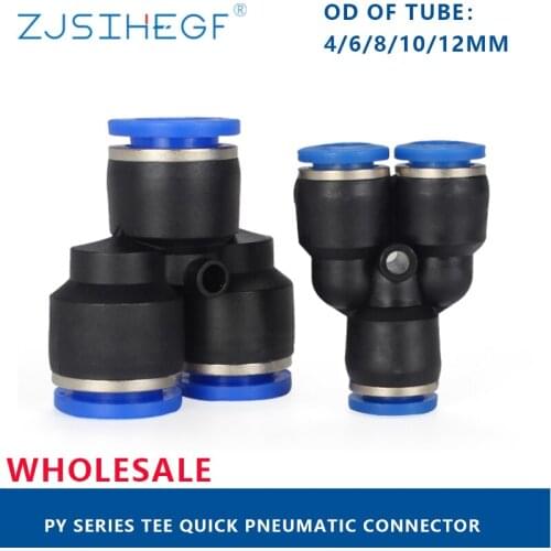 PY Series 4 6 8 10 12 14 16mm OD Hose 3 Way Port Y Shape Air Pneumatic Quick Connectors Coupling Brass Fitting