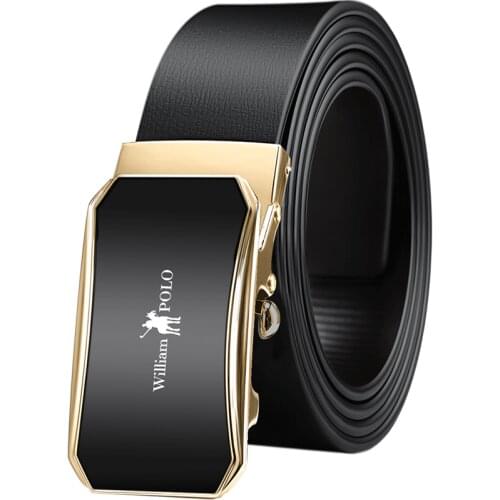WilliamPolo mens automatic buckle metal leather belt business casual simple belt 18419-21p